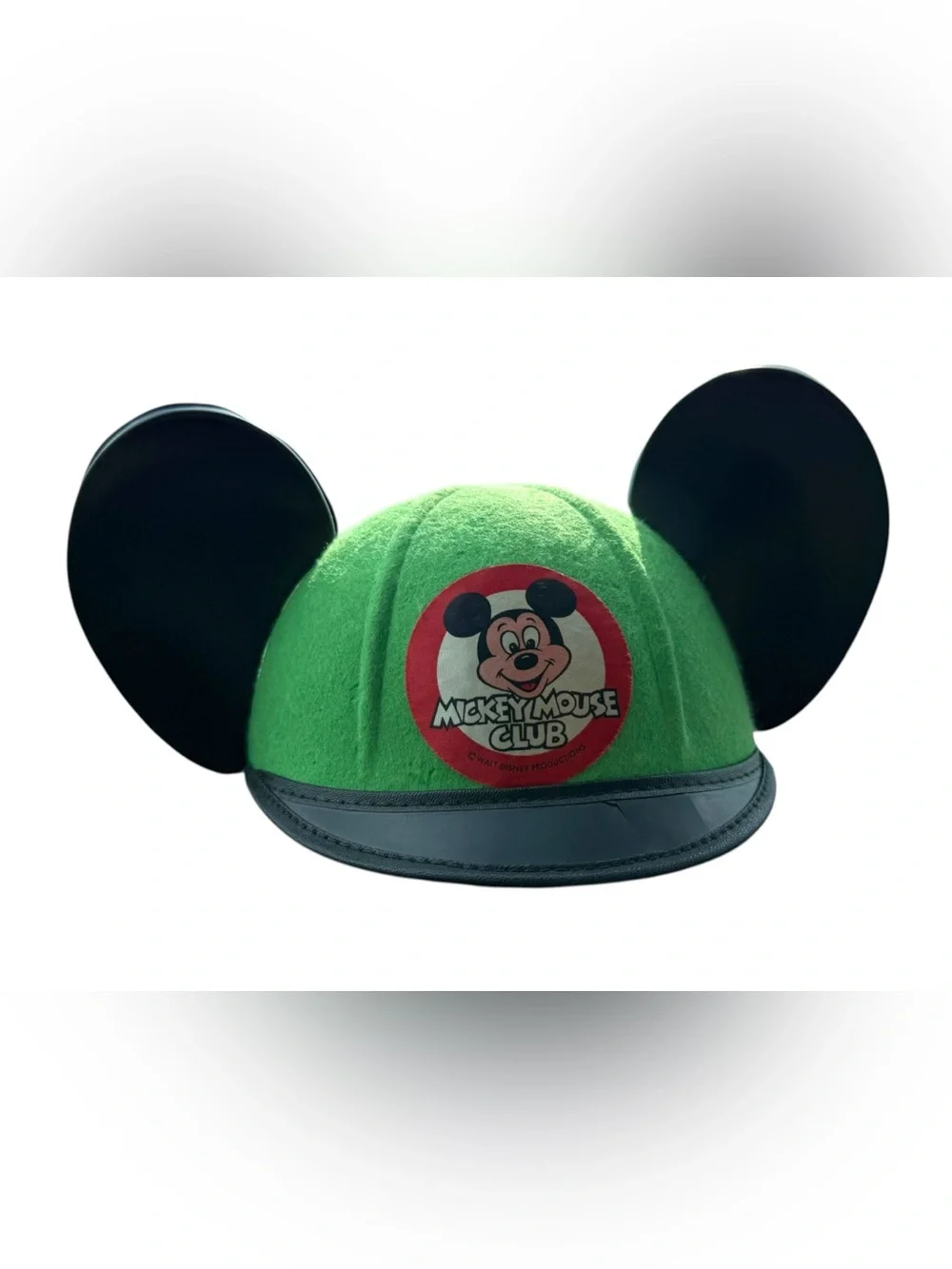 Vintage Mickey Mouse Club Ears Cap GREEN Hat Walt Disney World Short Black Brim